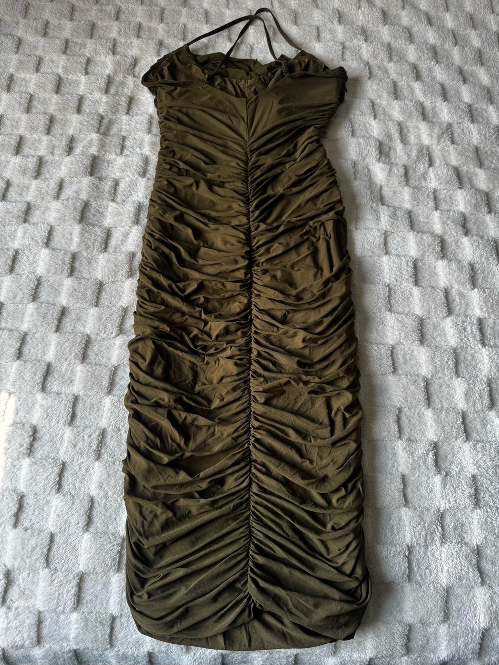 Shapellx Olive Ruched Bodycon Cowl Neck Dress - Picture 3 of 6